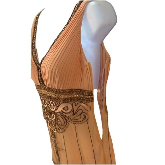 Sue Wong Nocturne Beaded Illusion Mini Dress Size 4 Peach Nude Sequin Showgirl - Picture 4 of 9